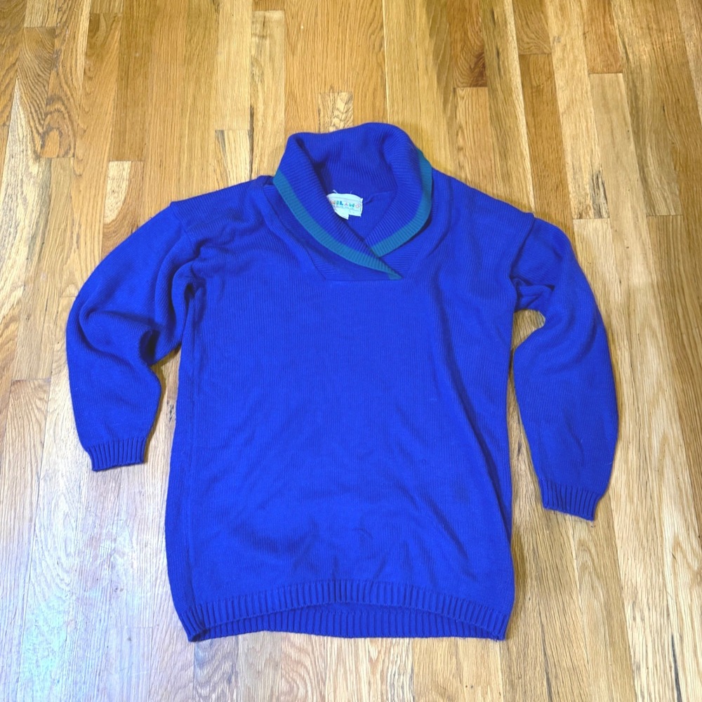 Milano‎ Mens Medium Purple Shawl Collar Acrylic Knit Pullover Sweater Vintage